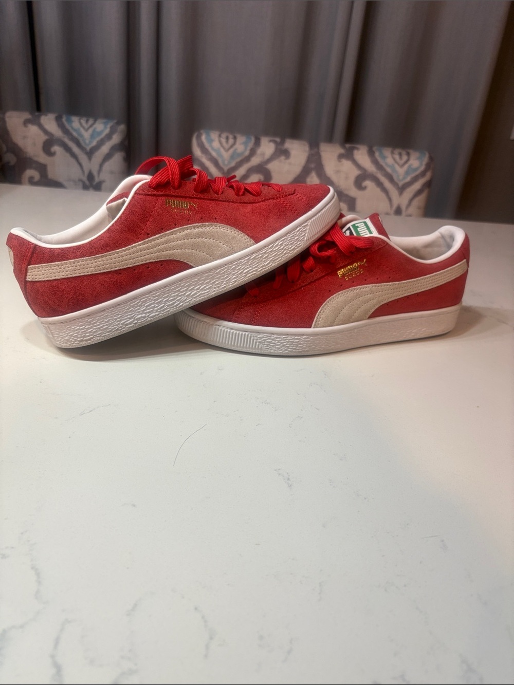 Puma Men’s Red Suede Sneakers with Cream Formstripe